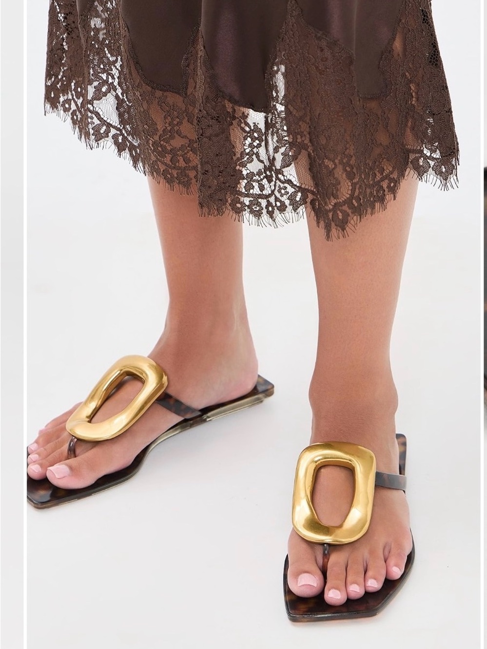 Jeffrey Campbell Tortoiseshell Brown and Gold Square Toe Slide Sandals - Picture 2 of 7
